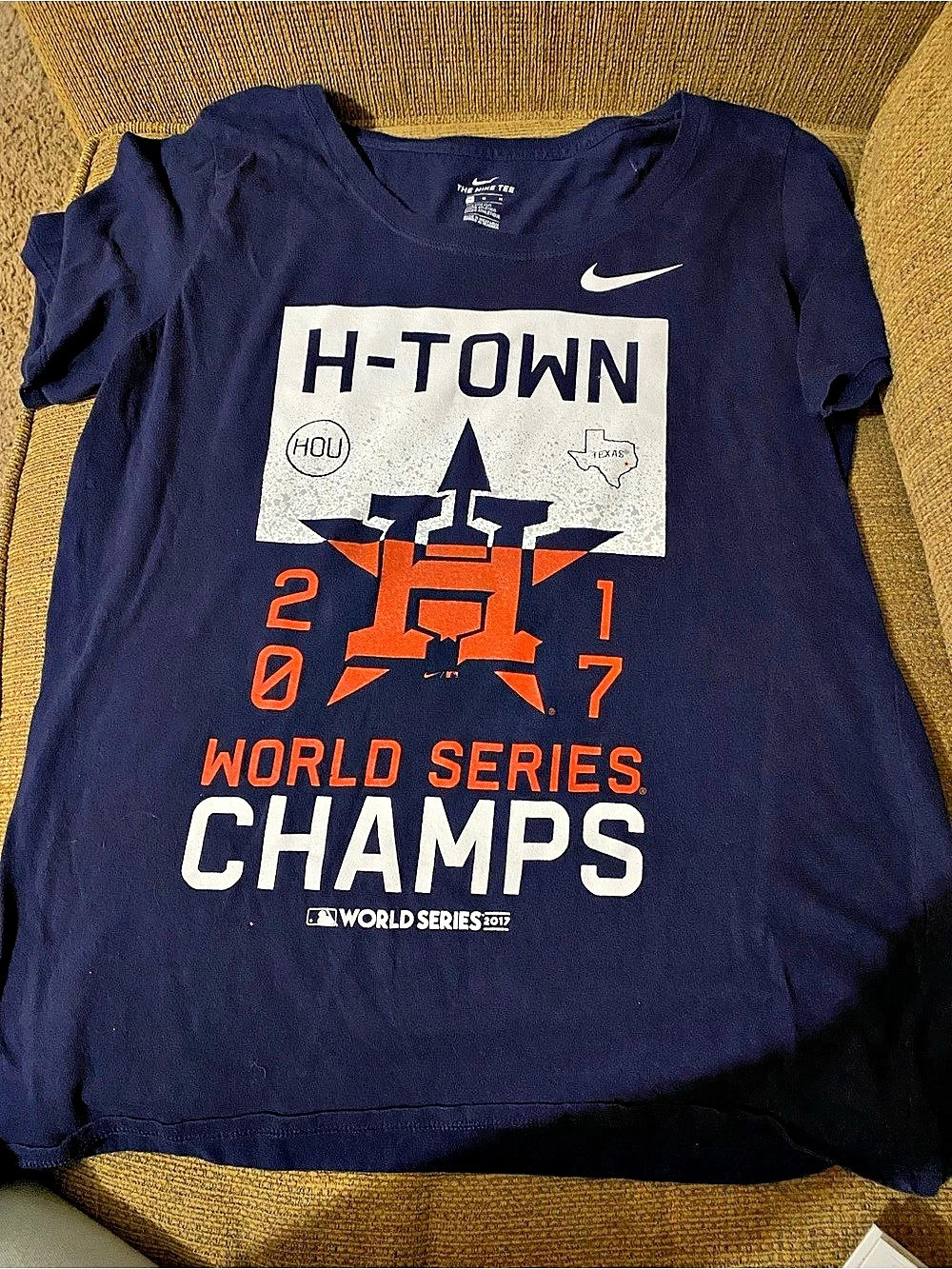 Nike Houston Astros 2017 World Series Champions H-Town T-Shirt Tee Blue Medium